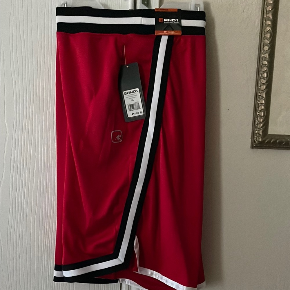 AND1 Red Athletic Shorts with Black and White Trim
With pockets